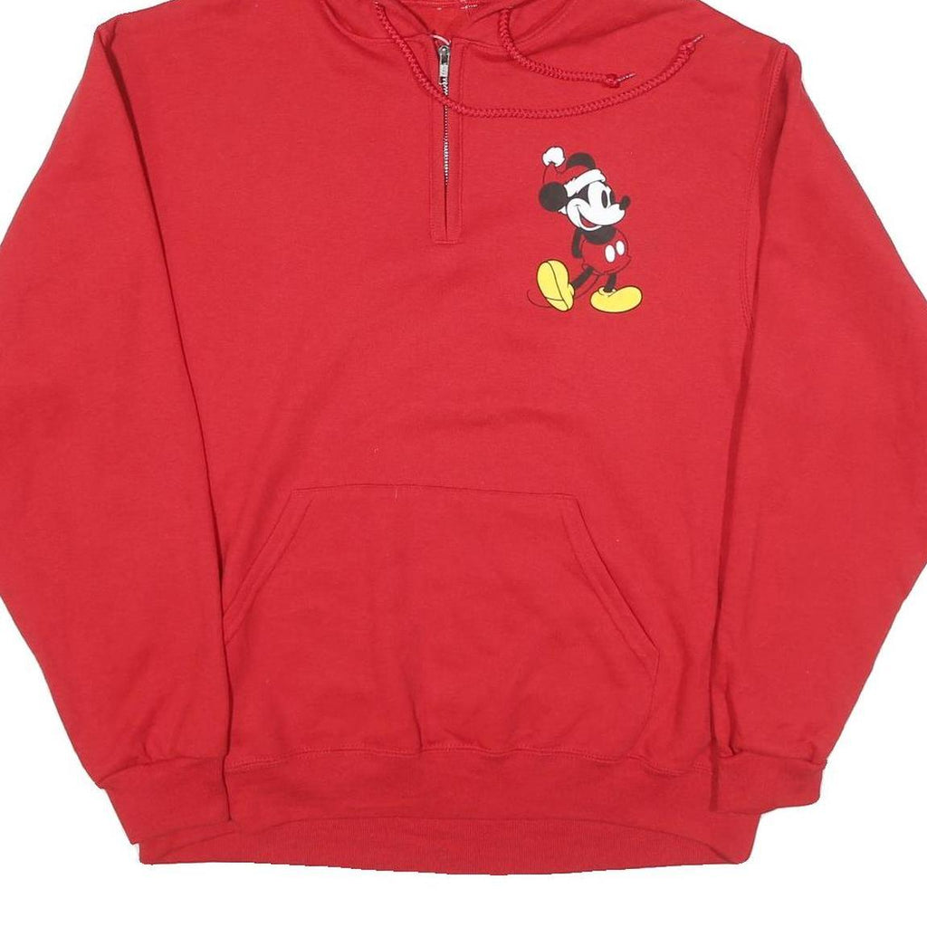DISNEY Mens Red Mickey Mouse Hoodie L Cotton Blend Pullover