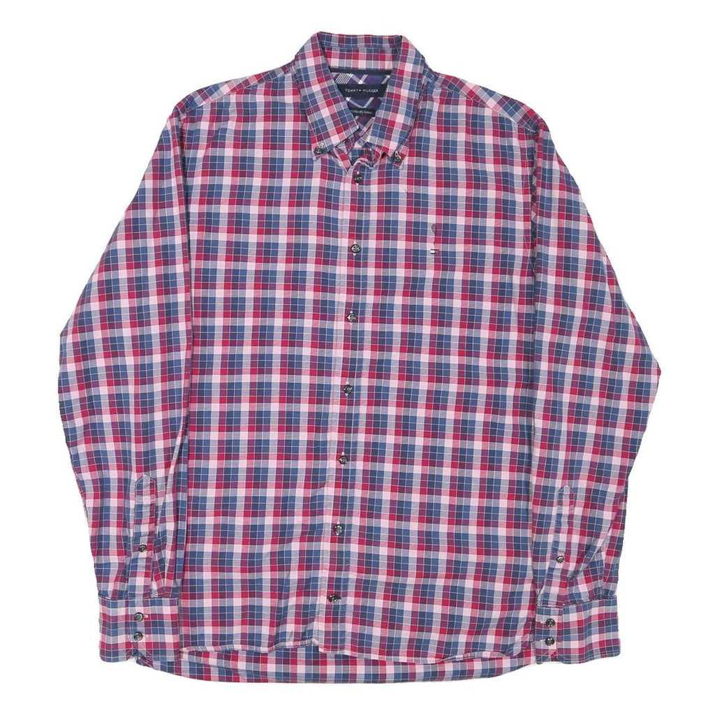TOMMY HILFIGER Mens Red & Blue Check Shirt M Button Down Cotton Blend Casual