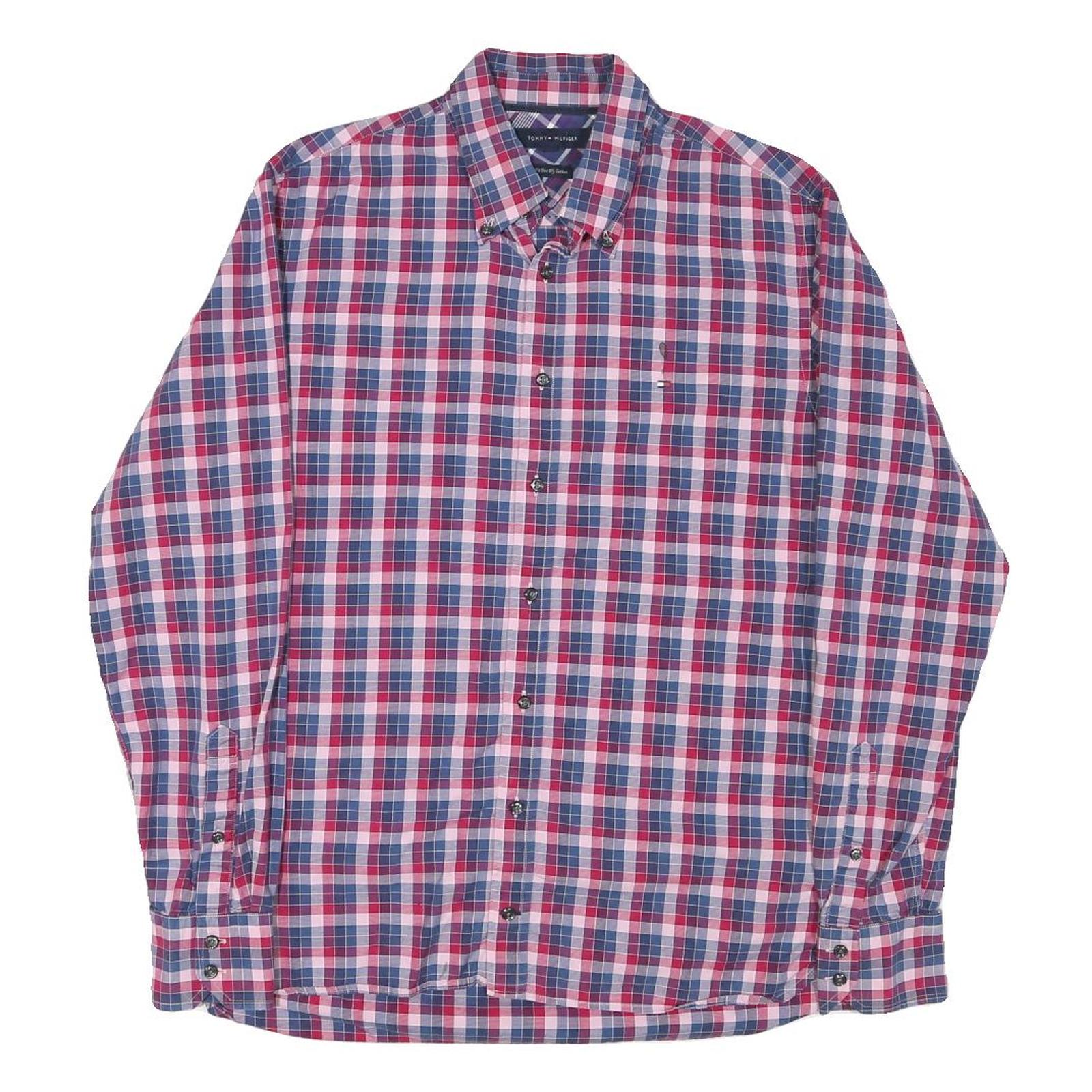 TOMMY HILFIGER Mens Red & Blue Check Shirt M Button Down Cotton Blend Casual