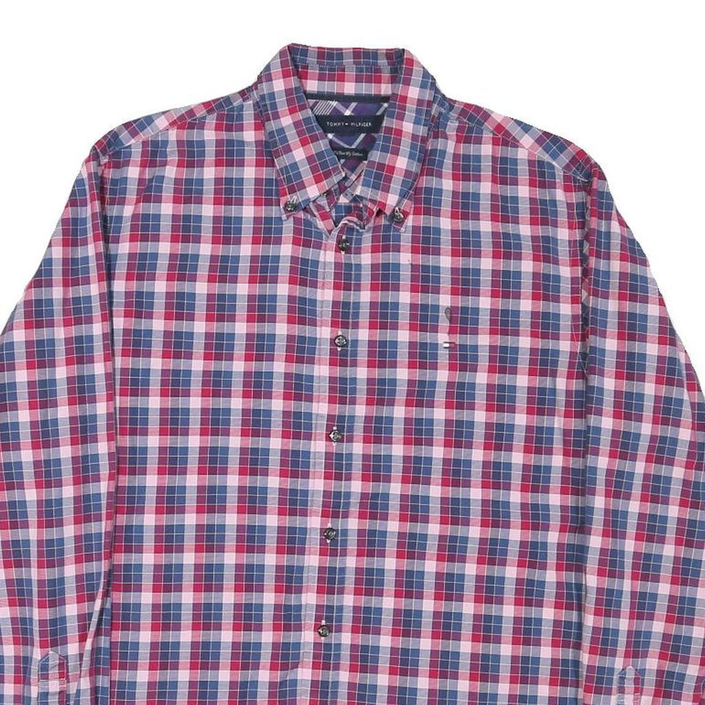 TOMMY HILFIGER Mens Red & Blue Check Shirt M Button Down Cotton Blend Casual