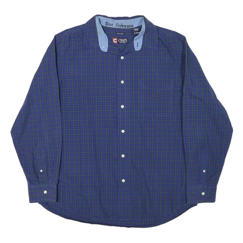 CHAPS Mens Blue & Green Checked Shirt XL Cotton Blend Long Sleeve Classic