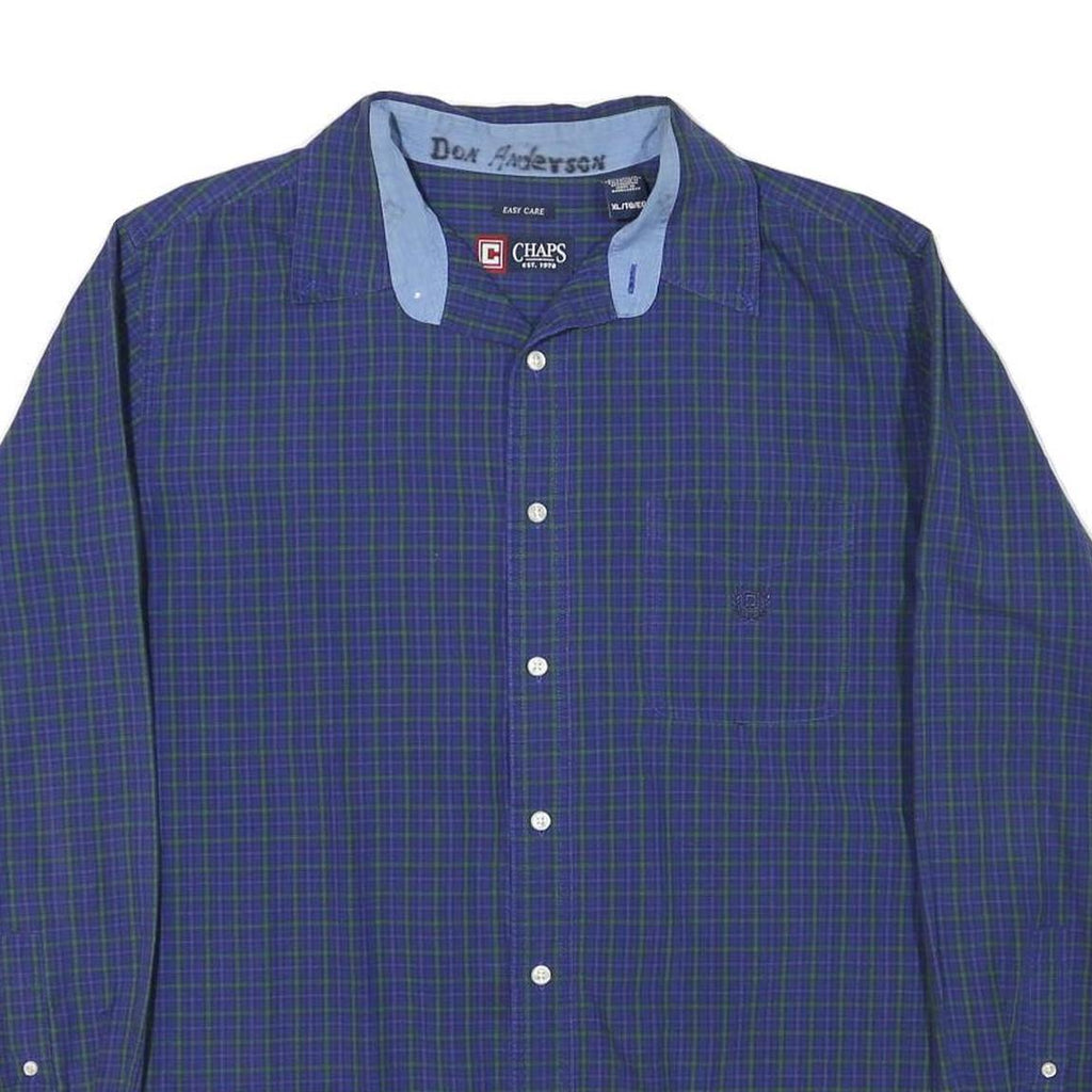 CHAPS Mens Blue & Green Checked Shirt XL Cotton Blend Long Sleeve Classic