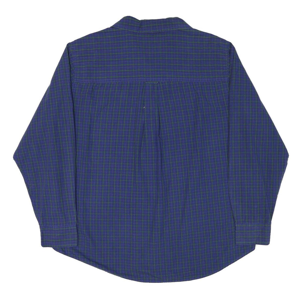 CHAPS Mens Blue & Green Checked Shirt XL Cotton Blend Long Sleeve Classic