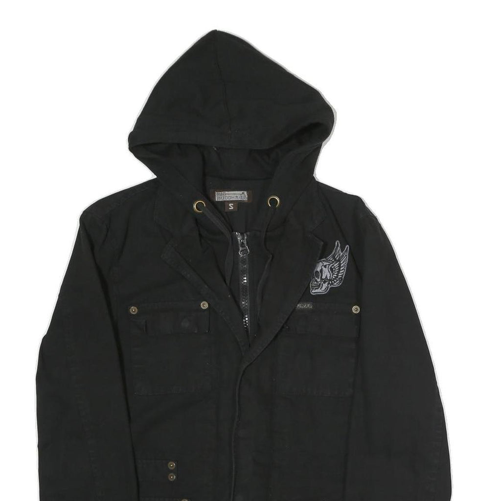 BIG BADDHA Mens Black Coach Jacket S Hooded Zip Closure Cotton Blend Plain