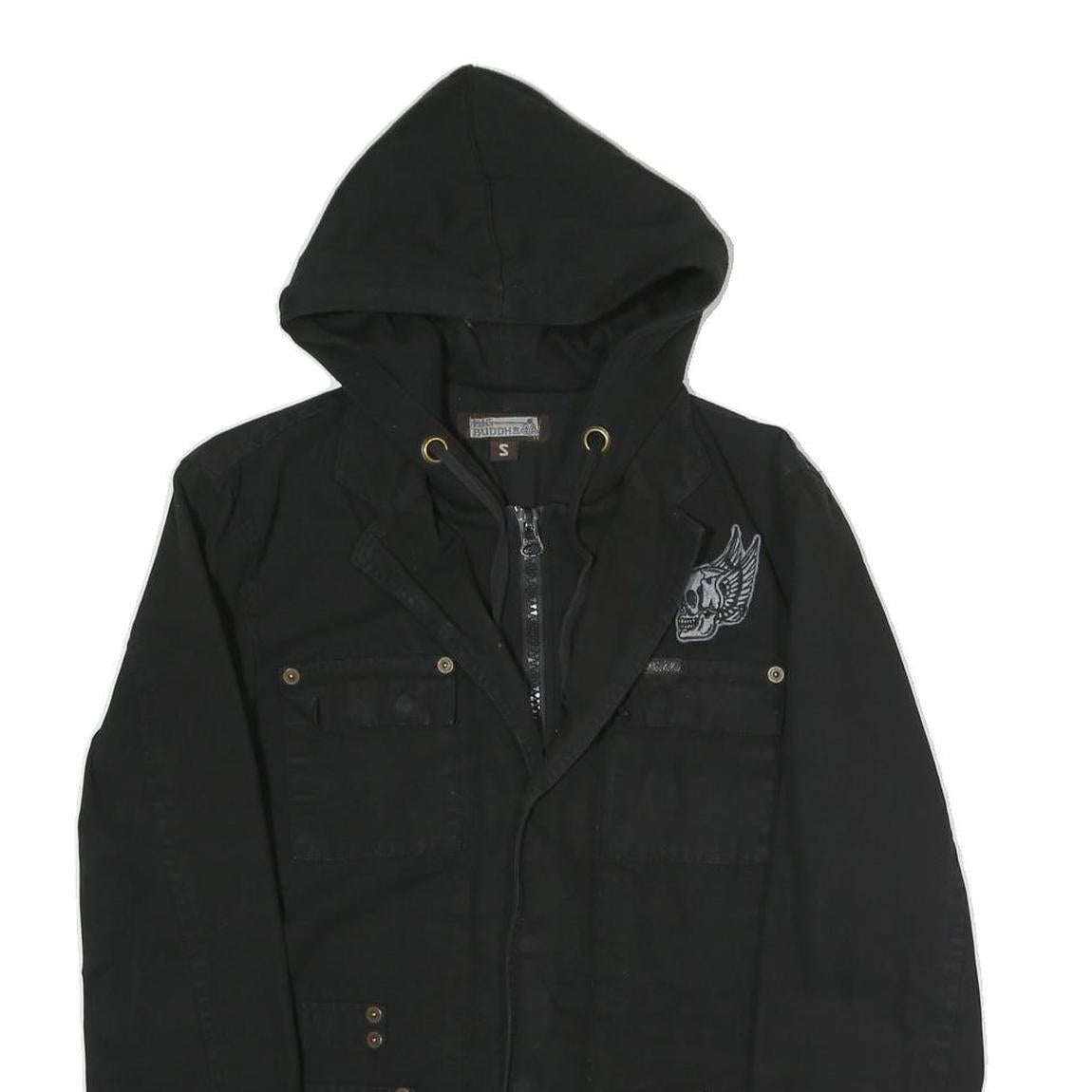 BIG BADDHA Mens Black Coach Jacket S Hooded Zip Closure Cotton Blend Plain