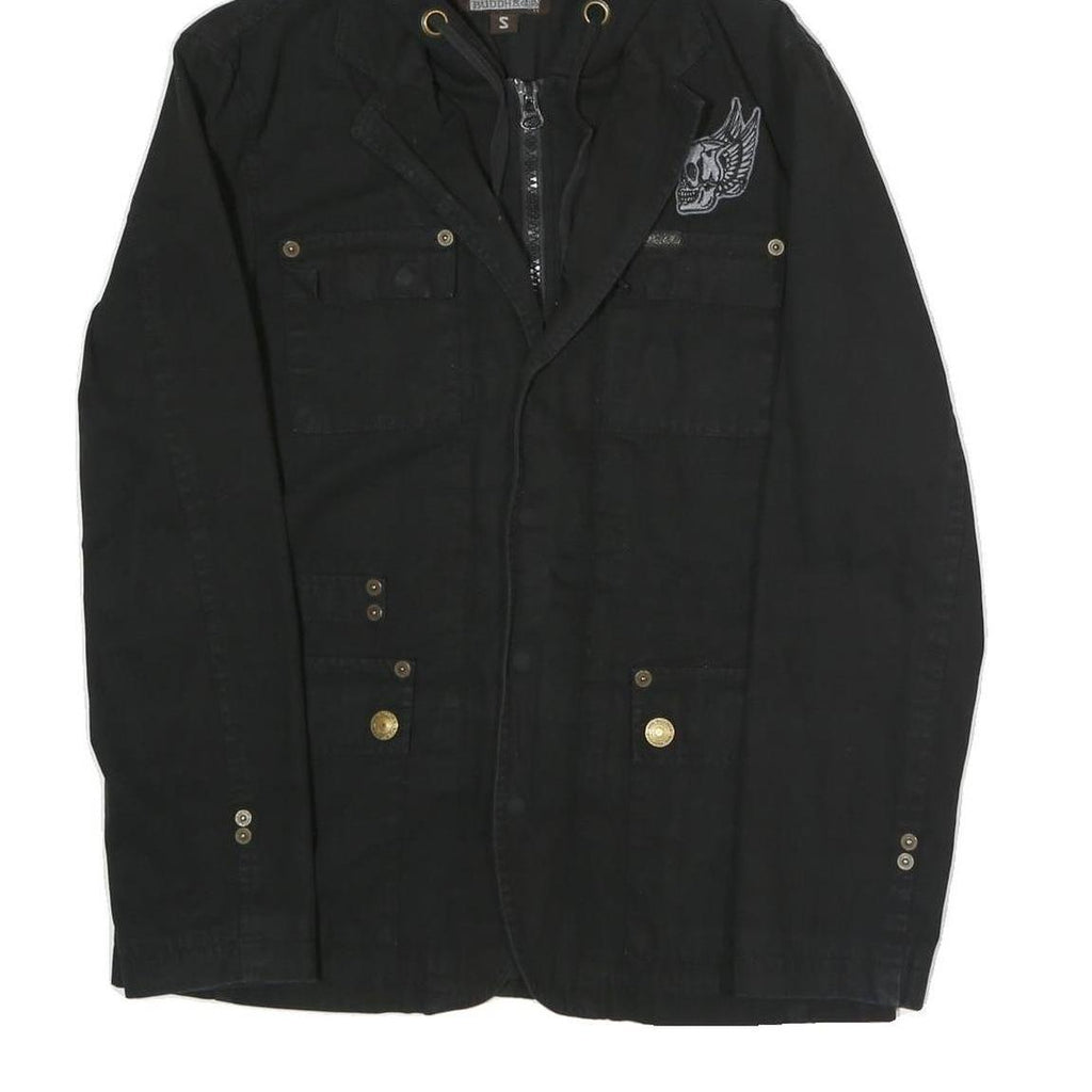 BIG BADDHA Mens Black Coach Jacket S Hooded Zip Closure Cotton Blend Plain