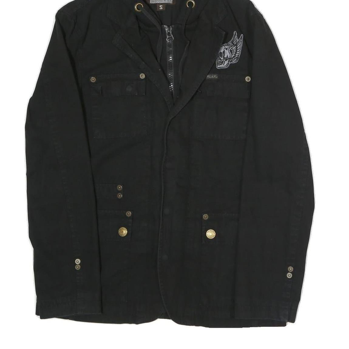 BIG BADDHA Mens Black Coach Jacket S Hooded Zip Closure Cotton Blend Plain