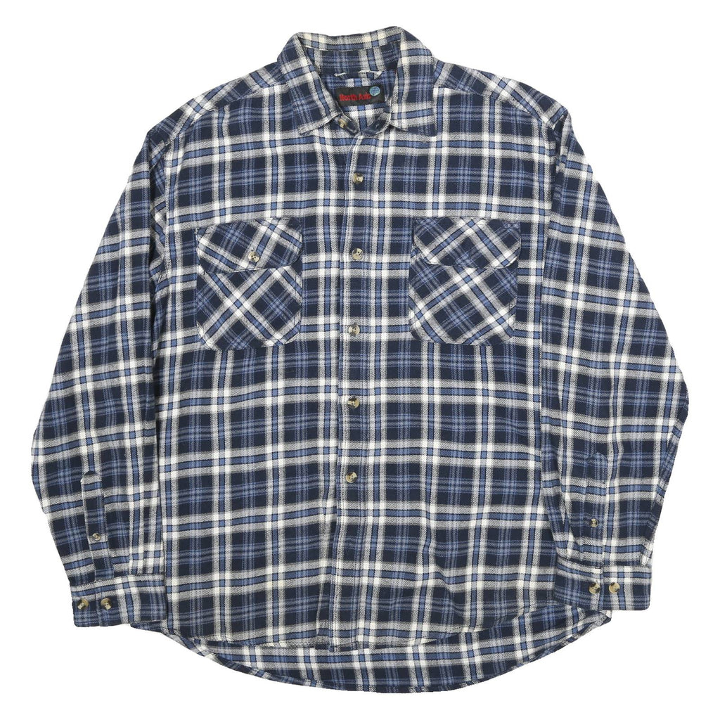 NORTH AXIS Mens Blue White Check Shirt L Casual Classic Cotton Blend Long Sleeve