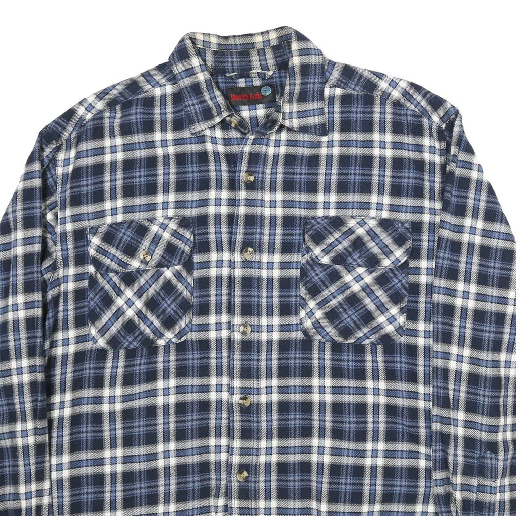 NORTH AXIS Mens Blue White Check Shirt L Casual Classic Cotton Blend Long Sleeve