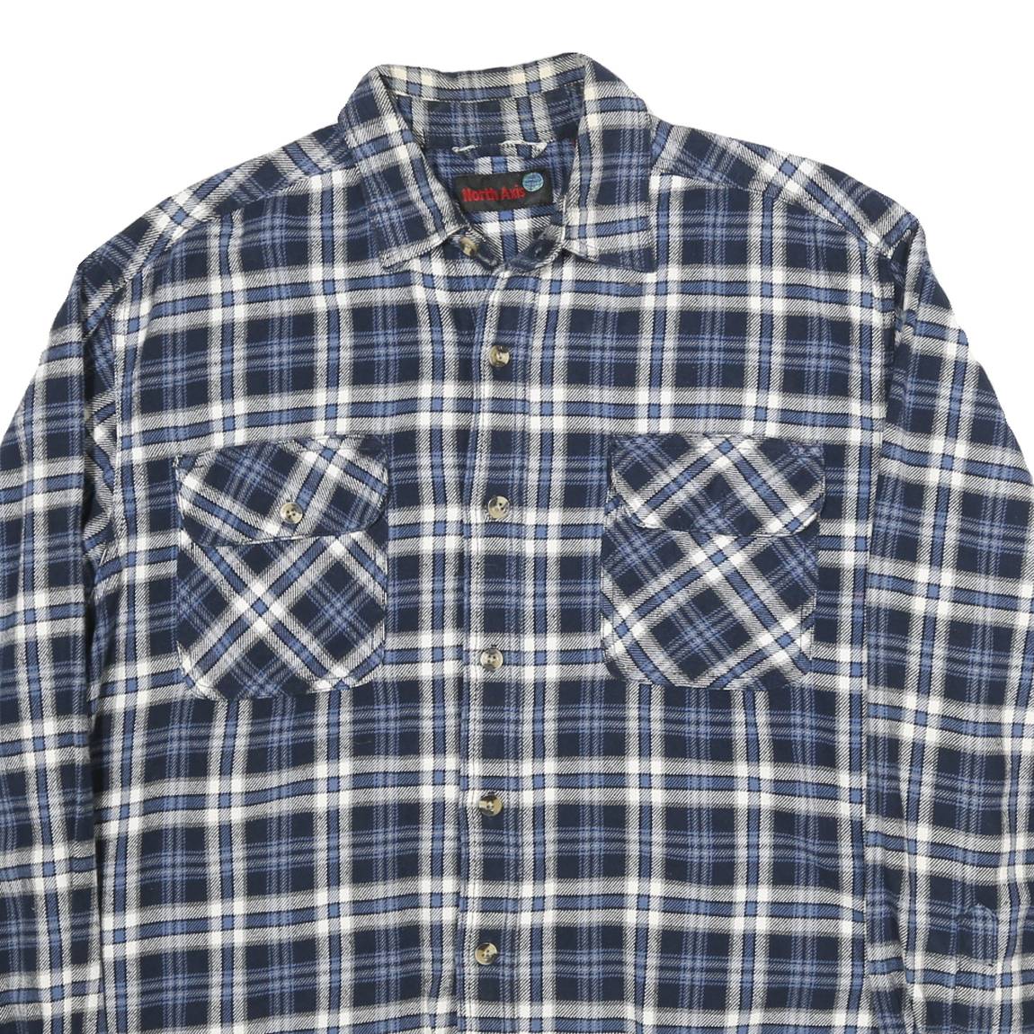 NORTH AXIS Mens Blue White Check Shirt L Casual Classic Cotton Blend Long Sleeve
