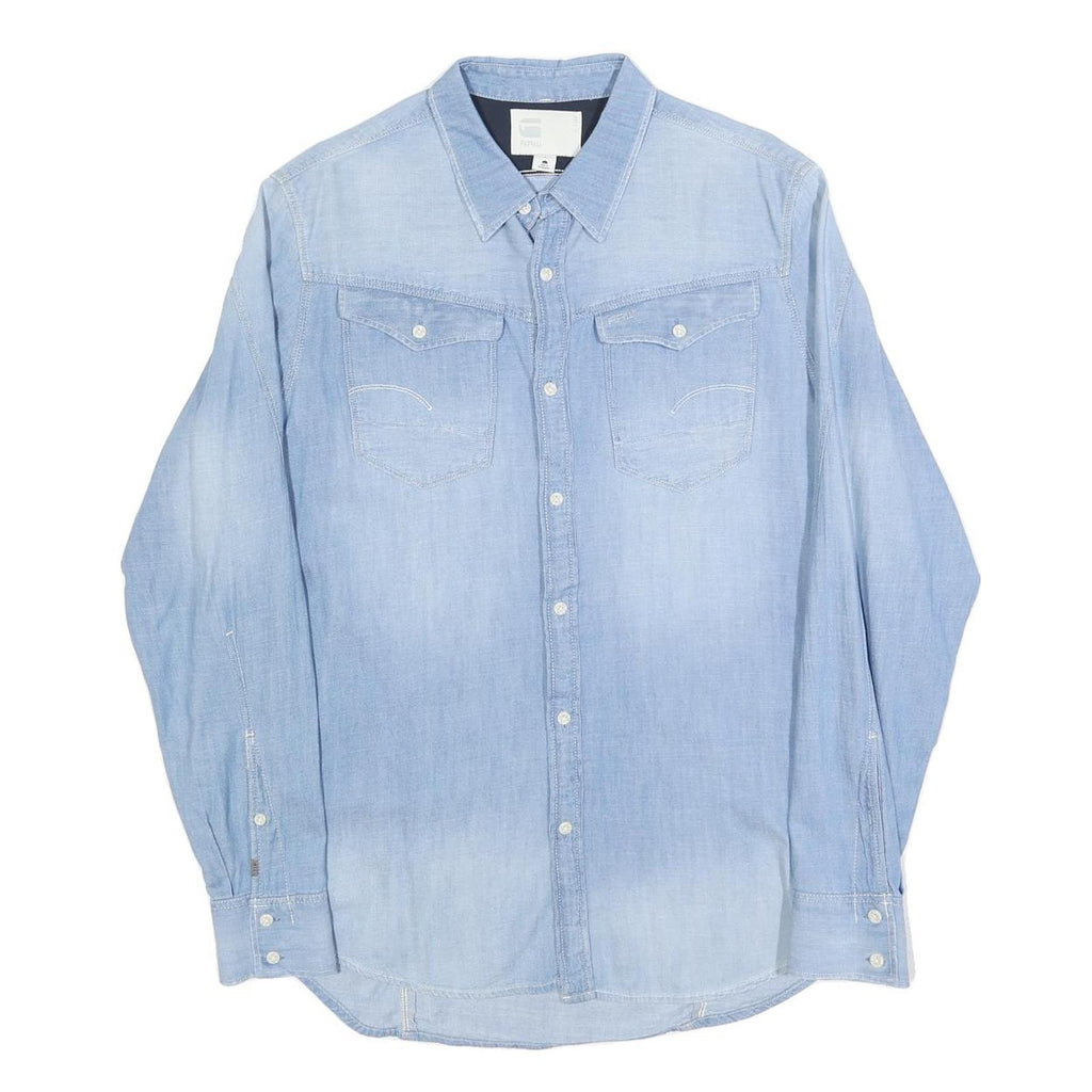 G-STAR Mens Blue Denim Shirt L Button Pocket Casual Long Sleeve Cotton Blend