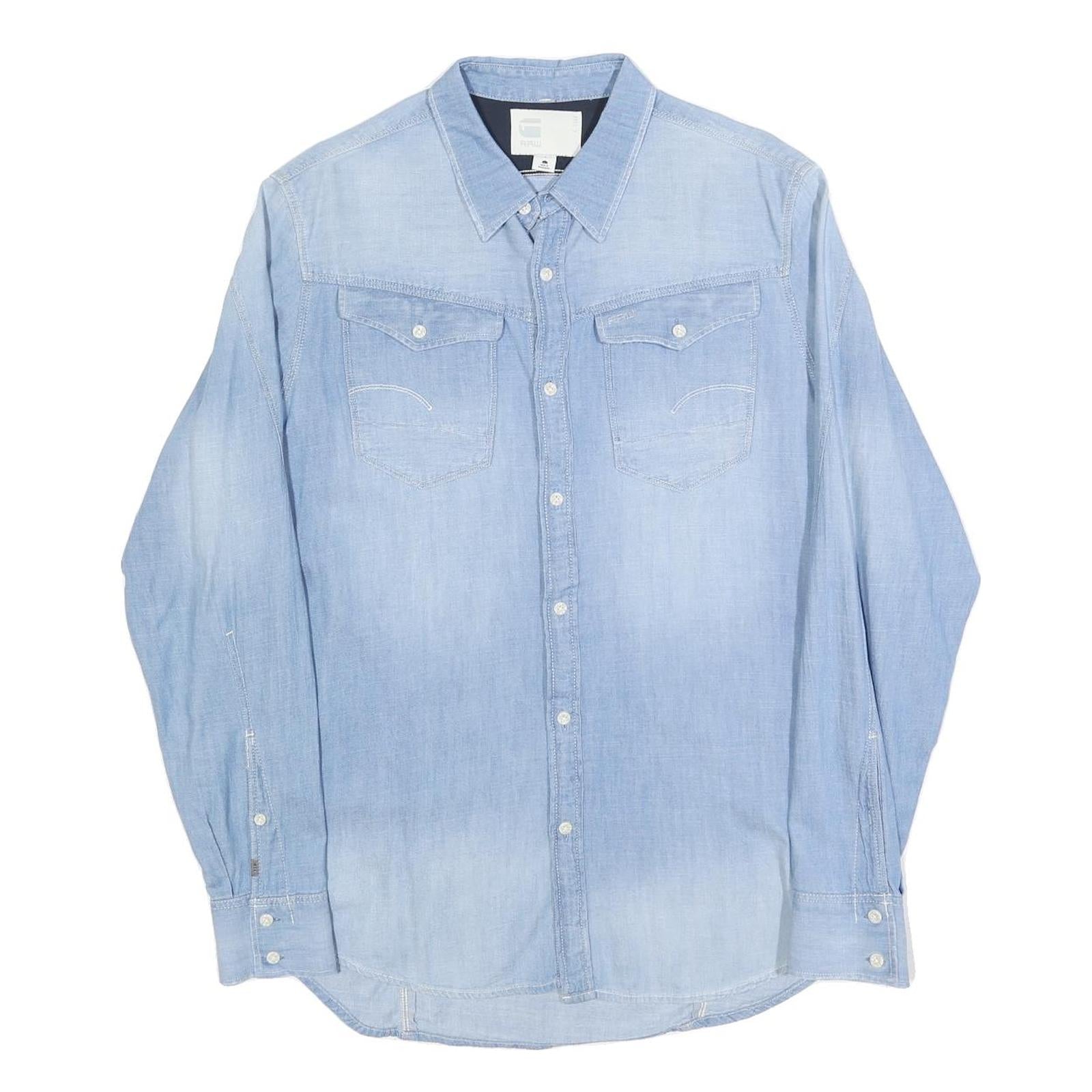 G-STAR Mens Blue Denim Shirt L Button Pocket Casual Long Sleeve Cotton Blend