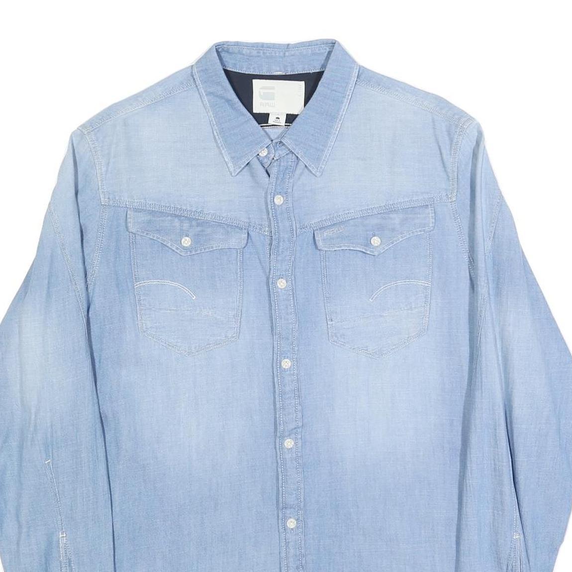 G-STAR Mens Blue Denim Shirt L Button Pocket Casual Long Sleeve Cotton Blend