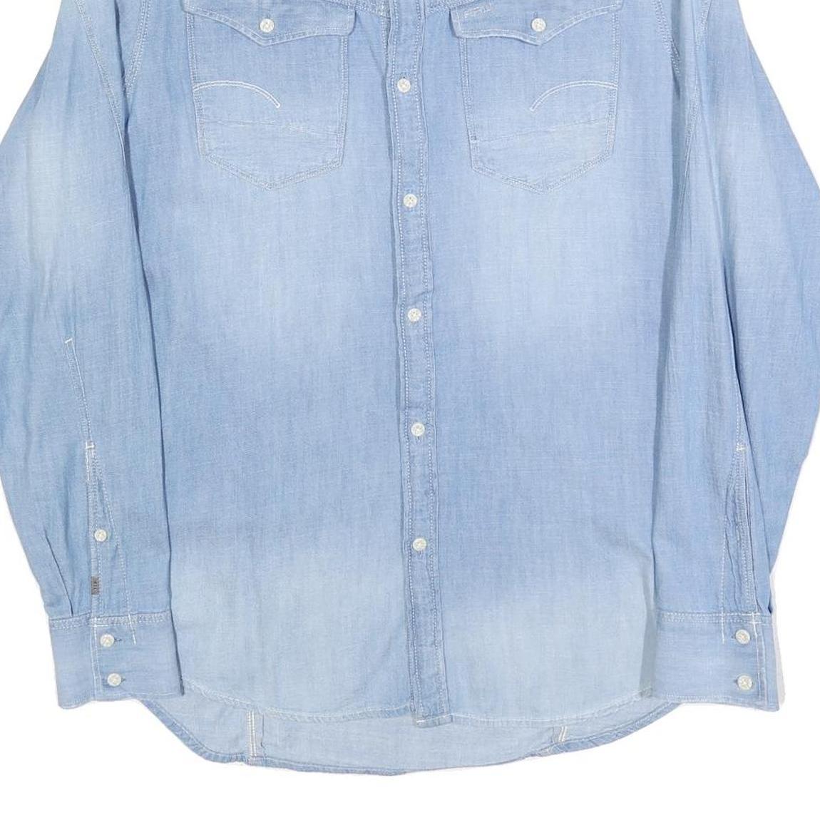 G-STAR Mens Blue Denim Shirt L Button Pocket Casual Long Sleeve Cotton Blend
