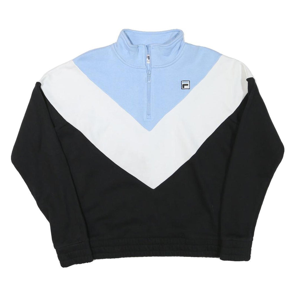FILA Womens Blue White & Black Sweatshirt Half Zip L Sporty Retro Track Top