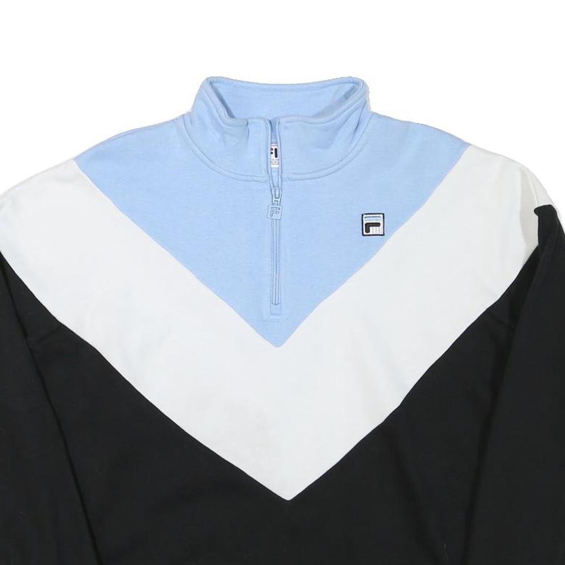 FILA Womens Blue White & Black Sweatshirt Half Zip L Sporty Retro Track Top