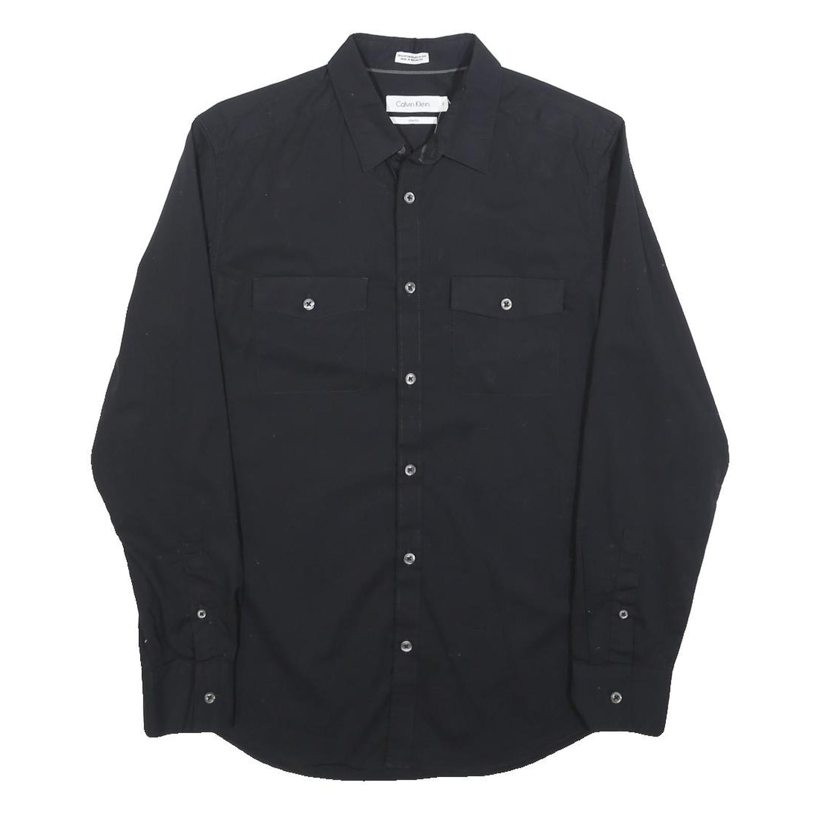 CALVIN KLEIN Mens Black Shirt S Cotton Blend Classic Button Down Casual