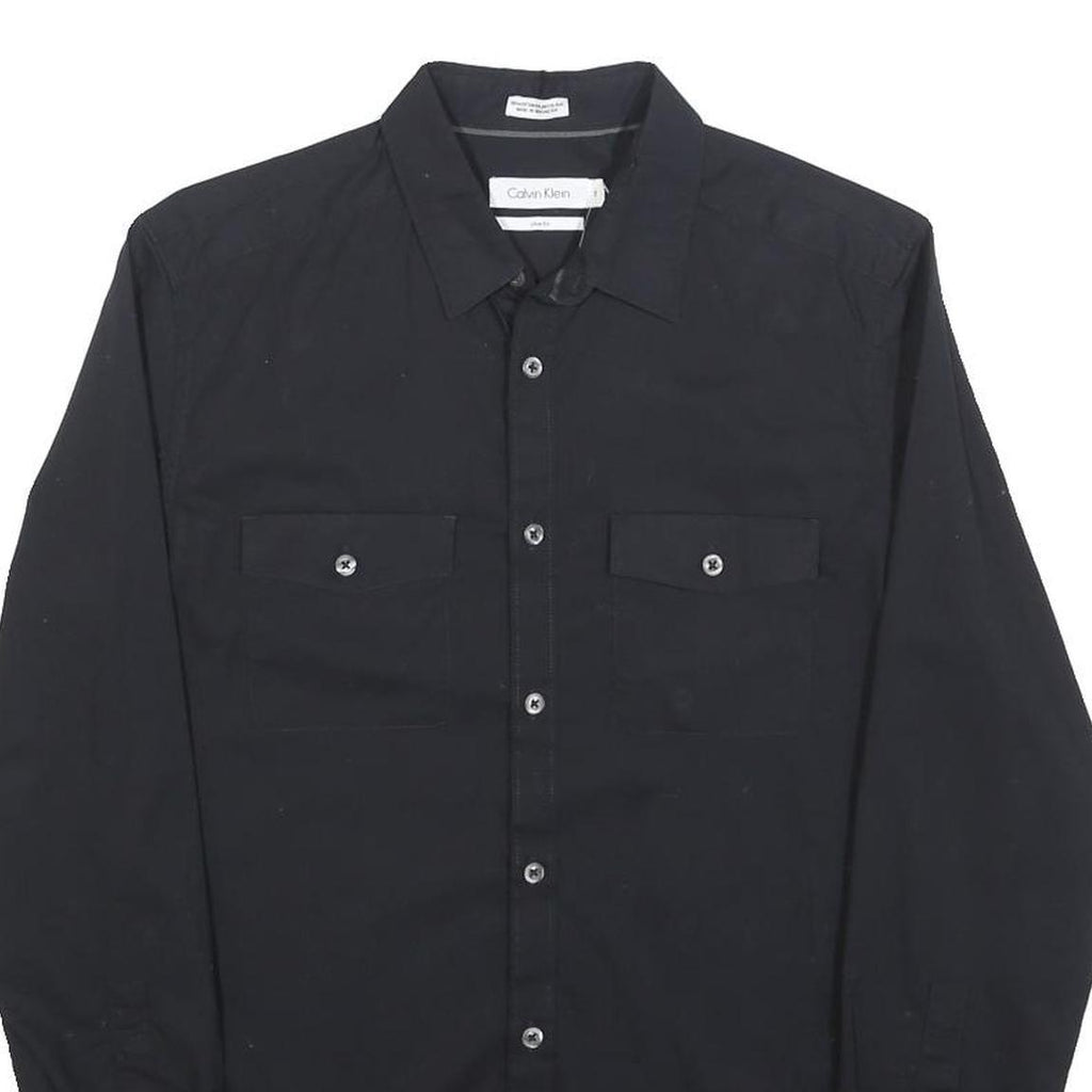 CALVIN KLEIN Mens Black Shirt S Cotton Blend Classic Button Down Casual