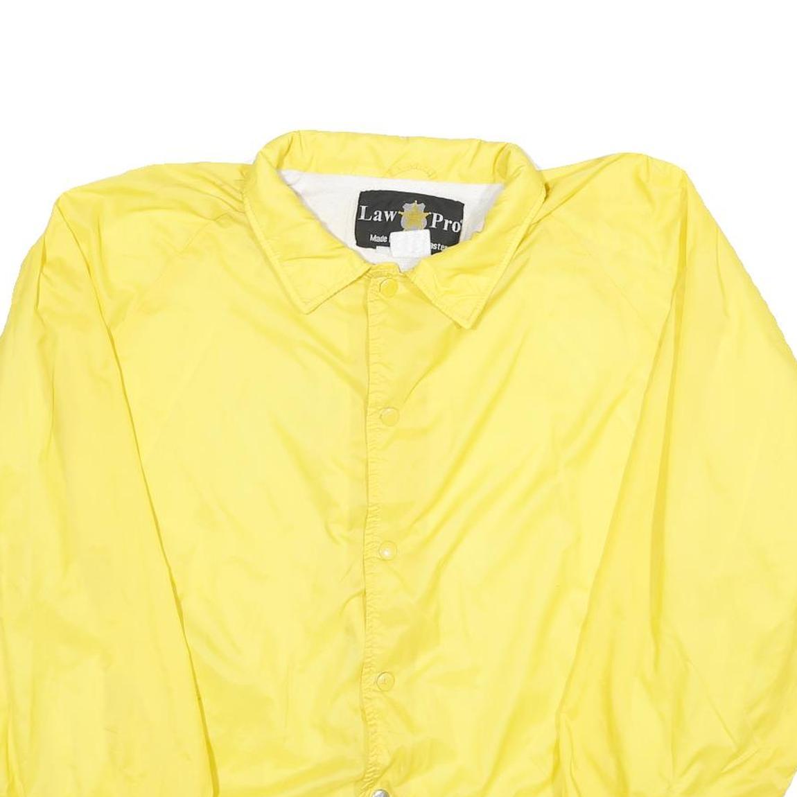 LAW PRO Mens Yellow Nylon Button Jacket XL Plain Lightweight Outerwear Casual