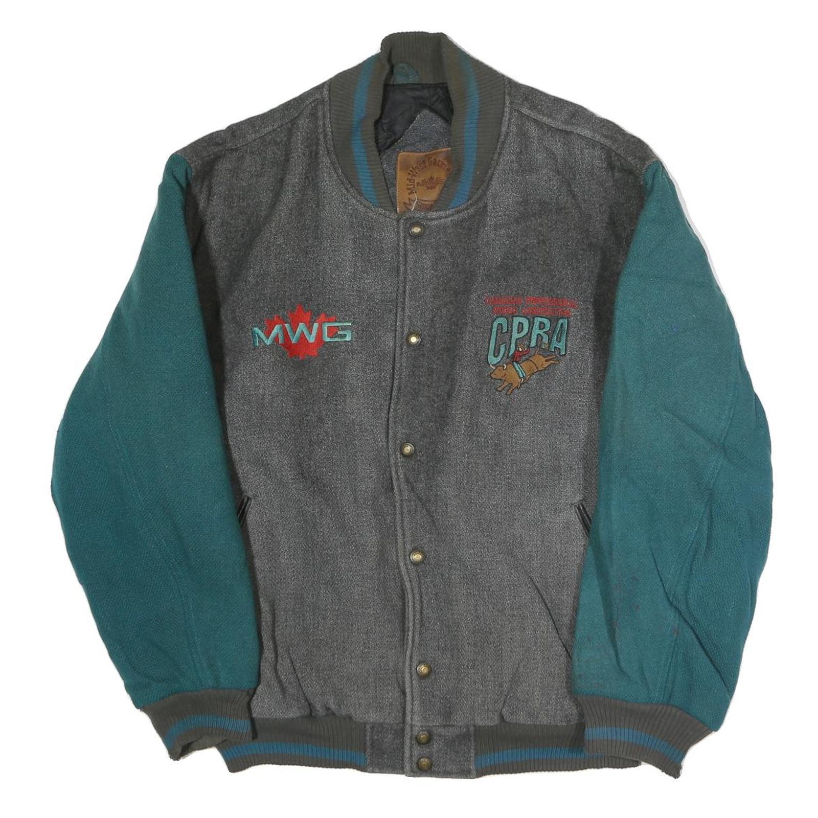 MIDWEST GARMENTS Mens Grey & Teal CPRA Button Jacket XL Polyester Varsity Retro