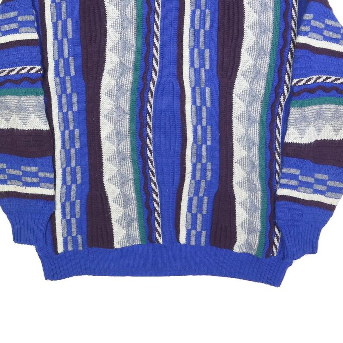 CHAPEL HILL Mens Blue 3D Textured Patterned Jumper Crew Neck Knit L Acrylic