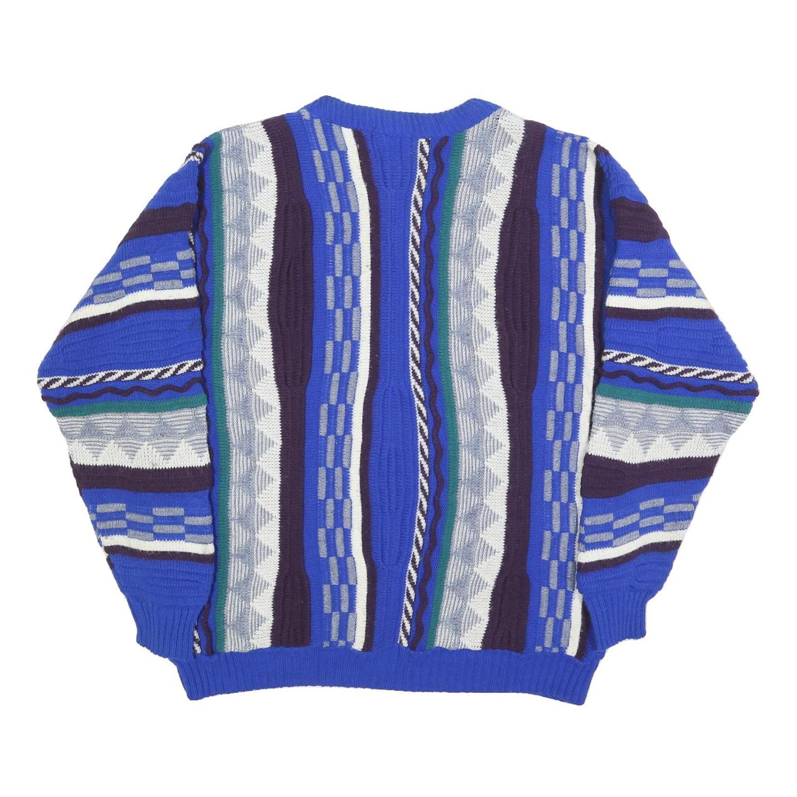 CHAPEL HILL Mens Blue 3D Textured Patterned Jumper Crew Neck Knit L Acrylic