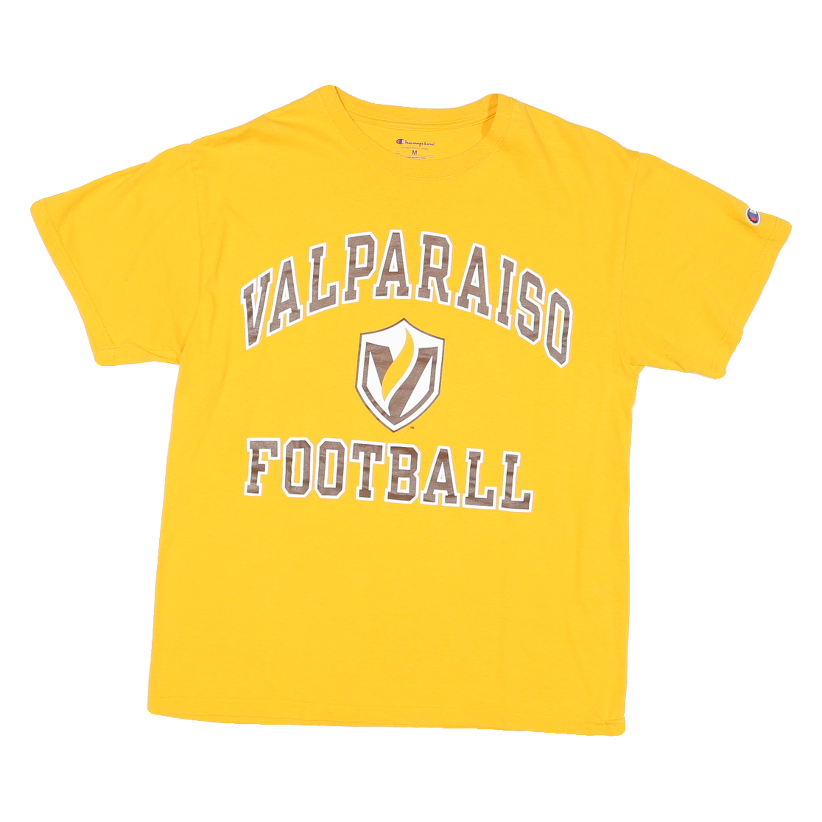 CHAMPION Mens Yellow Valparaiso Football Graphic T-Shirt M Short Sleeve Crew