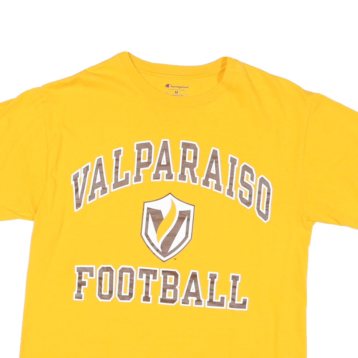 CHAMPION Mens Yellow Valparaiso Football Graphic T-Shirt M Short Sleeve Crew