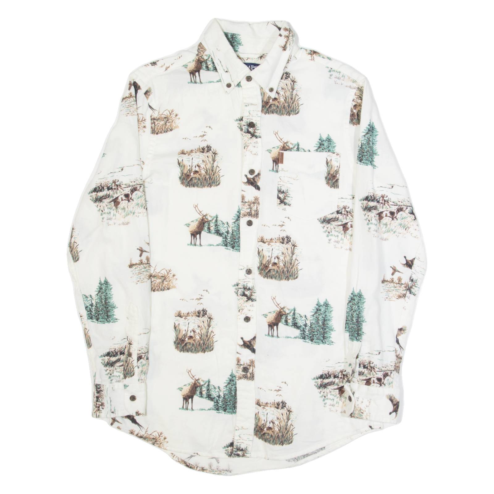 CHAPS Outdoor Scenic Mens Shirt White Crazy Pattern Long Sleeve S