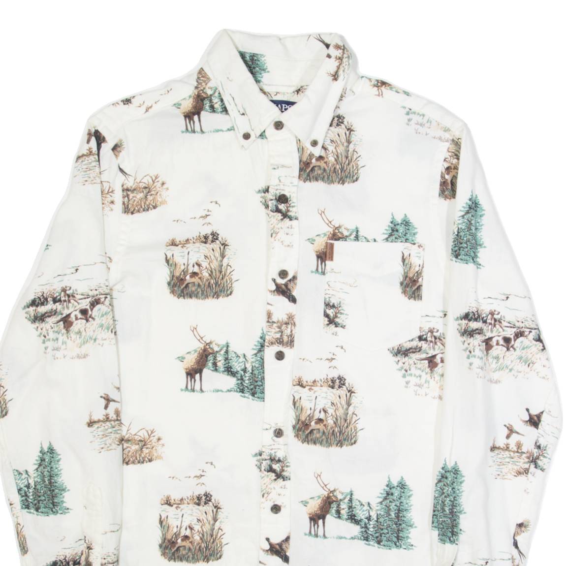 CHAPS Outdoor Scenic Mens Shirt White Crazy Pattern Long Sleeve S