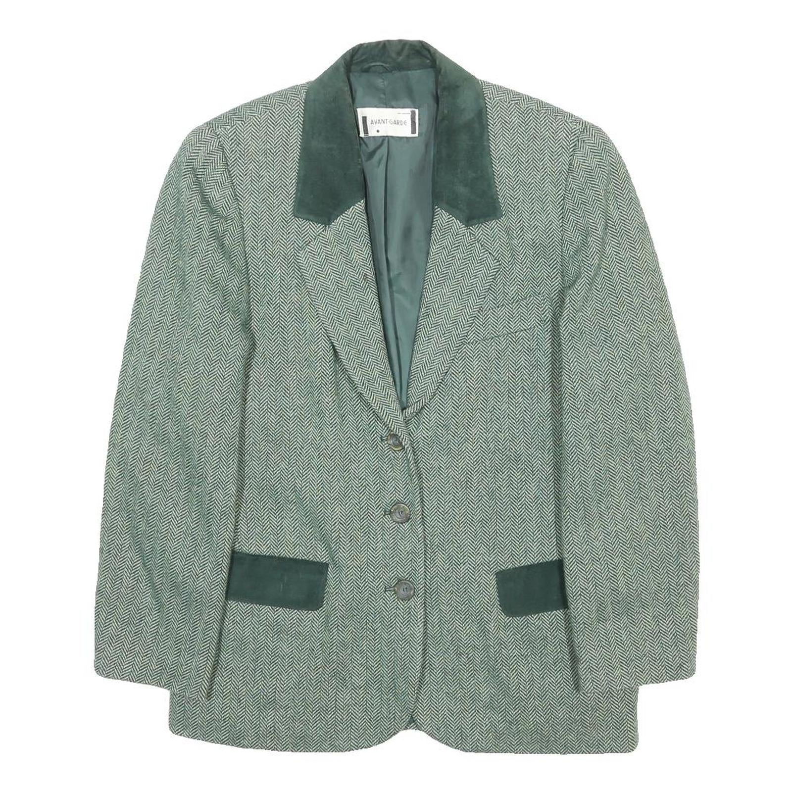 AVANT-GARDE Mens Green Wool Blend Herringbone Jacket S Button Closure Classic