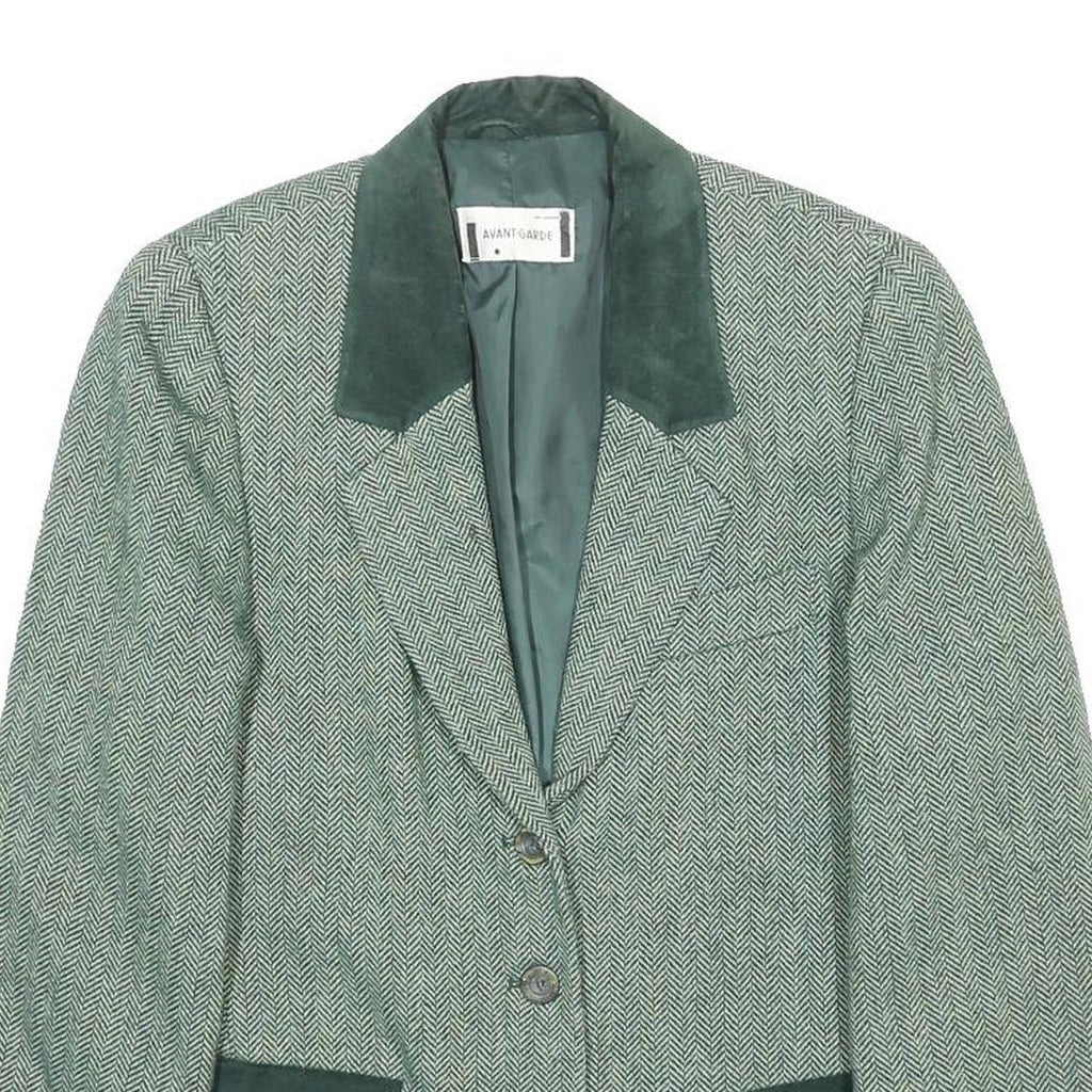 AVANT-GARDE Mens Green Wool Blend Herringbone Jacket S Button Closure Classic