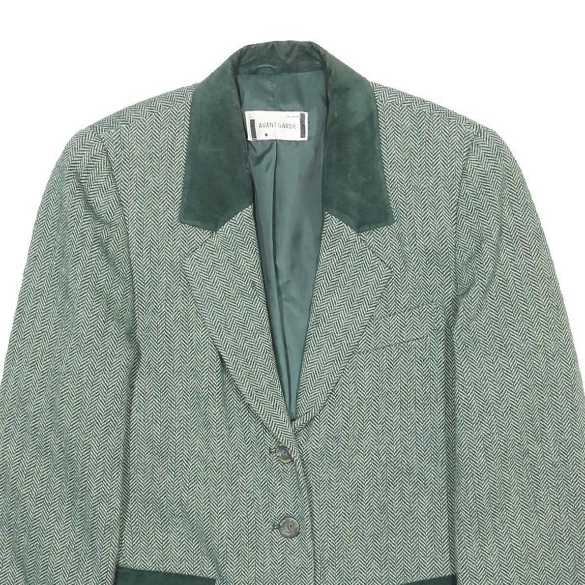 AVANT-GARDE Mens Green Wool Blend Herringbone Jacket S Button Closure Classic