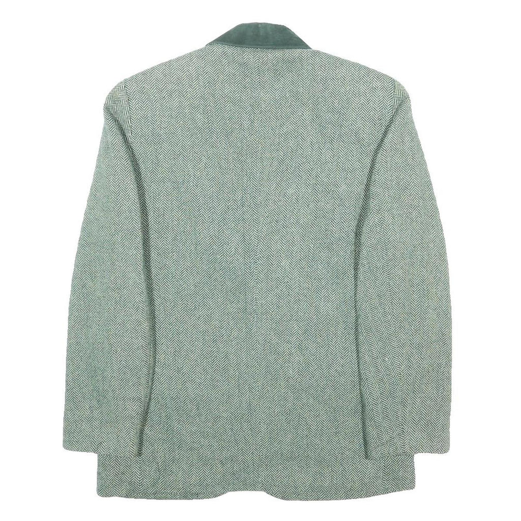 AVANT-GARDE Mens Green Wool Blend Herringbone Jacket S Button Closure Classic