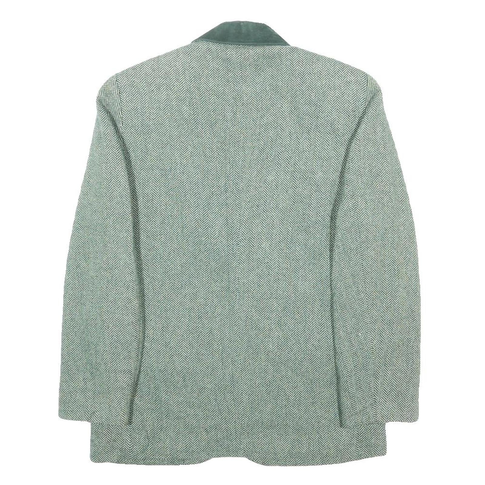 AVANT-GARDE Mens Green Wool Blend Herringbone Jacket S Button Closure Classic