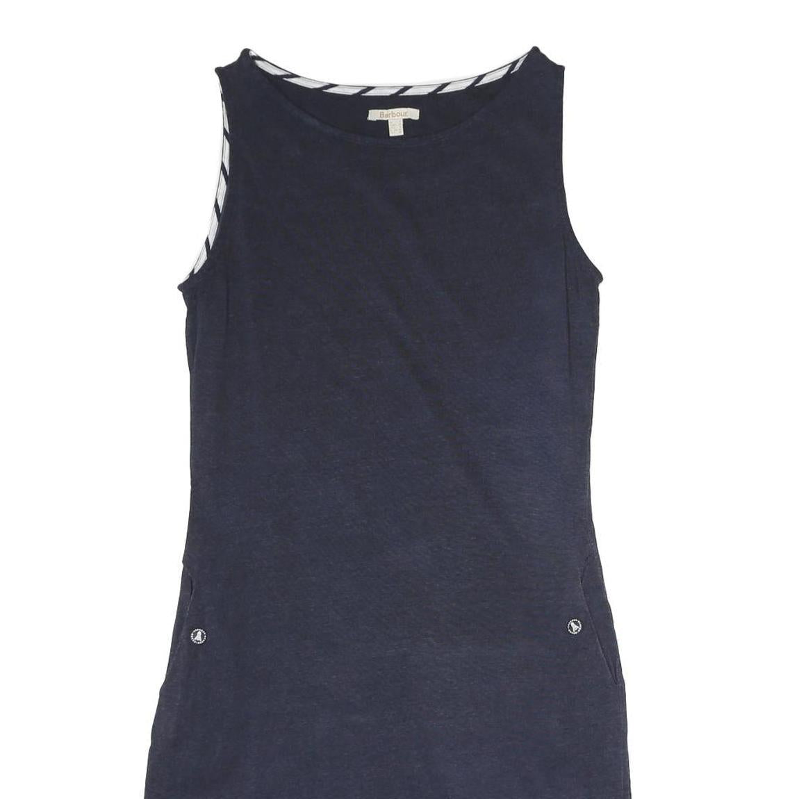 BARBOUR Womens Navy Cotton Shift Sleeveless Dress UK 8 Casual Summer Layering
