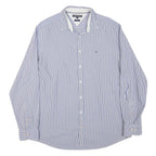 TOMMY HILFIGER Mens Blue & White Striped Shirt 2XL Cotton Blend Casual Smart