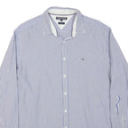 TOMMY HILFIGER Mens Blue & White Striped Shirt 2XL Cotton Blend Casual Smart