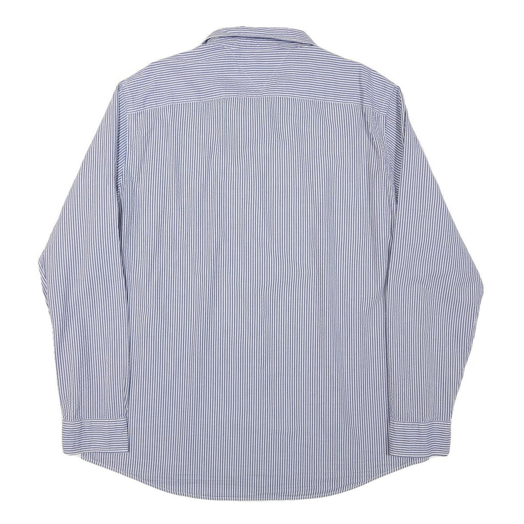 TOMMY HILFIGER Mens Blue & White Striped Shirt 2XL Cotton Blend Casual Smart