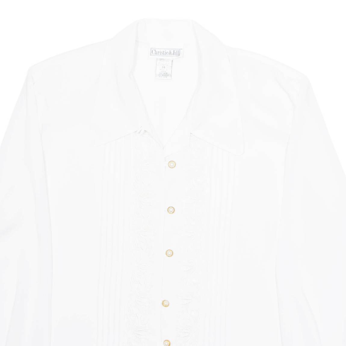 CHRISTIE & JILL Womens Blouse White Collared Long Sleeve M
