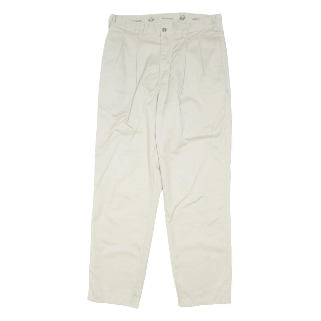 DOCKERS Mens Classic Beige Cotton Blend Button Closure Trousers W34 L31 Relaxed