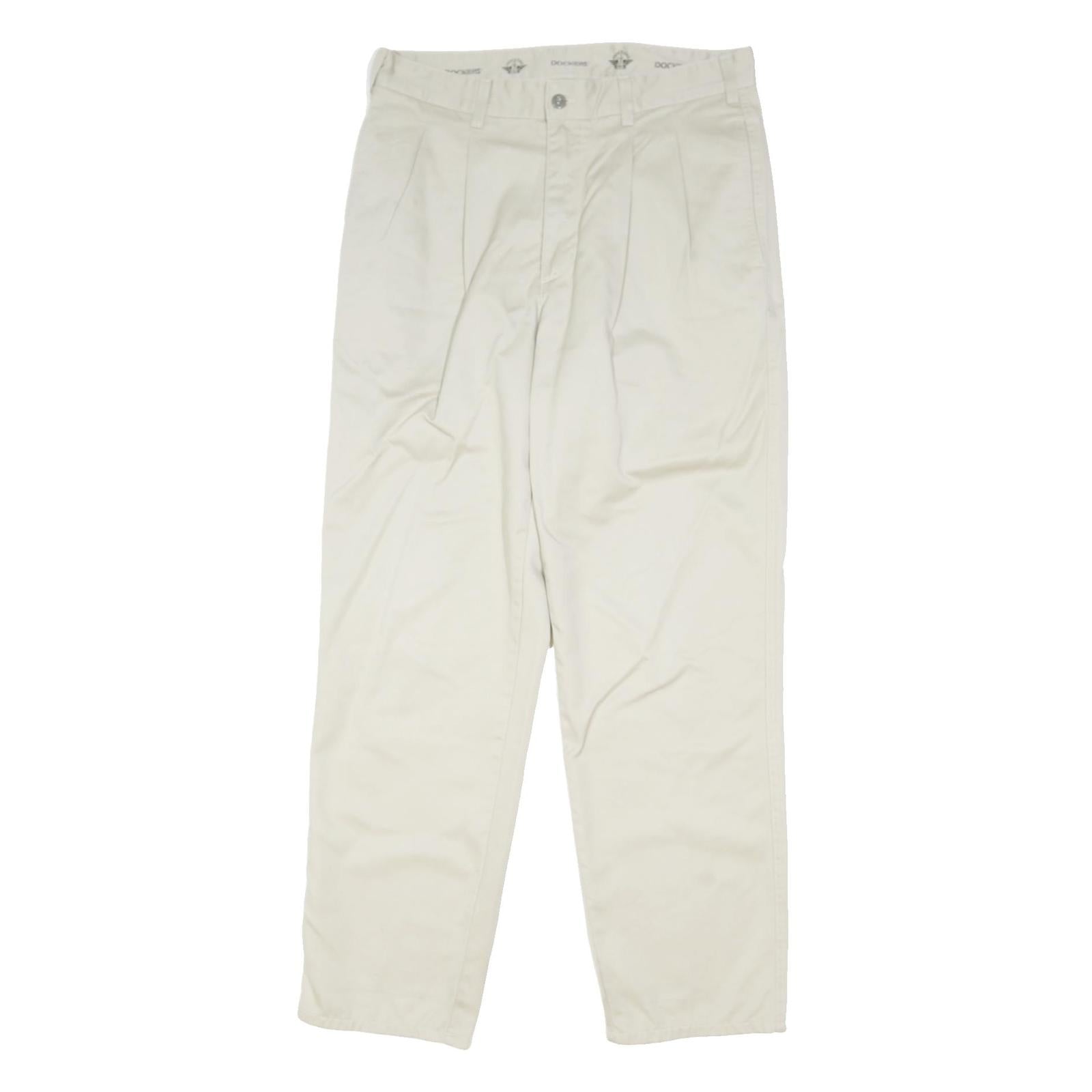 DOCKERS Mens Classic Beige Cotton Blend Button Closure Trousers W34 L31 Relaxed