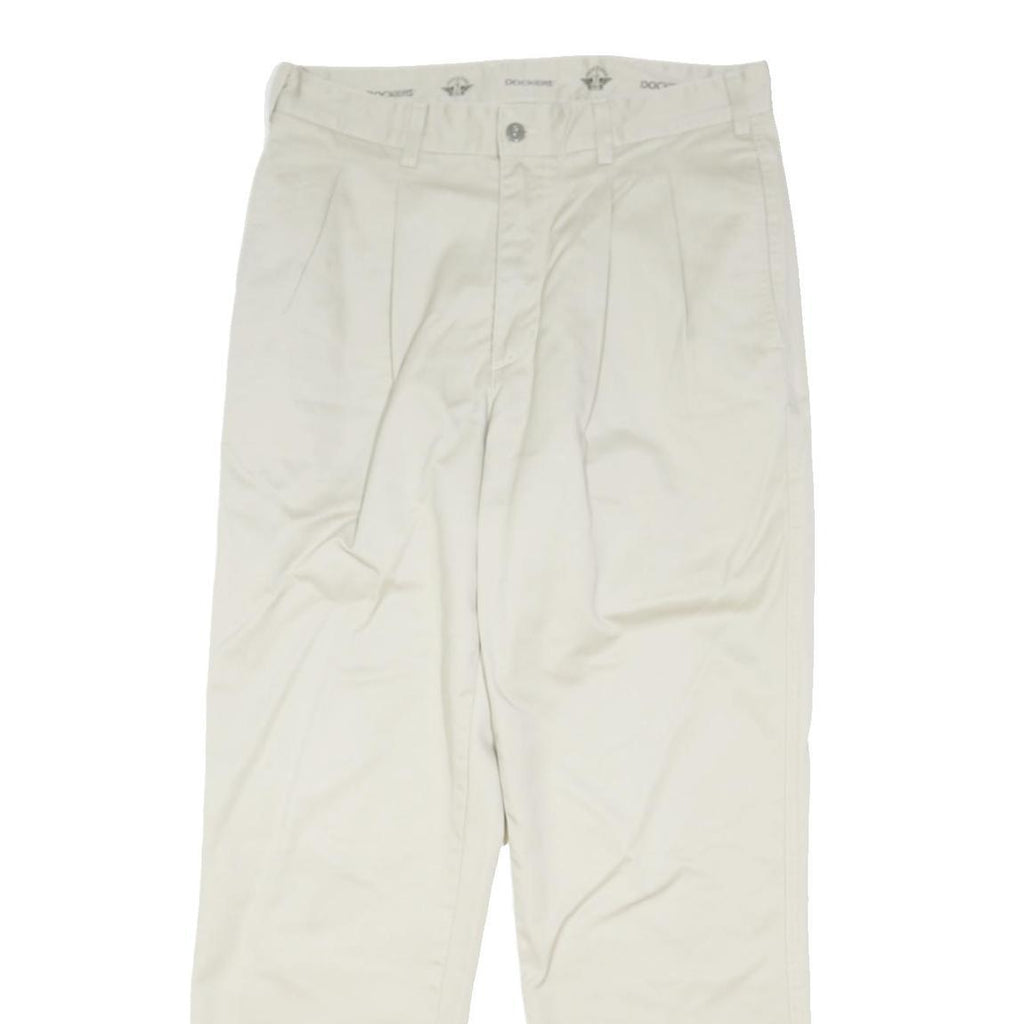 DOCKERS Mens Classic Beige Cotton Blend Button Closure Trousers W34 L31 Relaxed