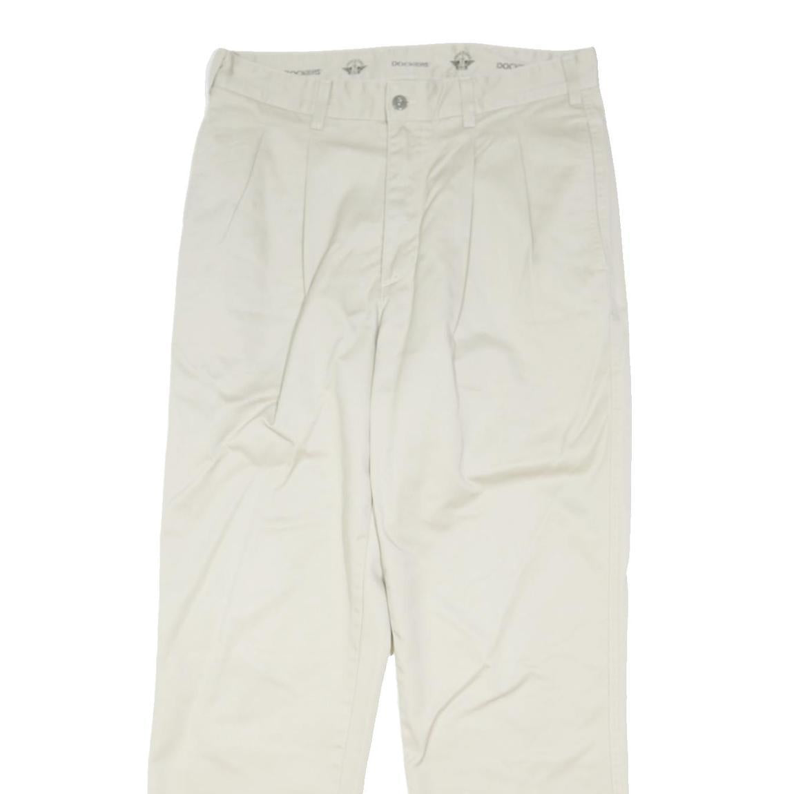 DOCKERS Mens Classic Beige Cotton Blend Button Closure Trousers W34 L31 Relaxed