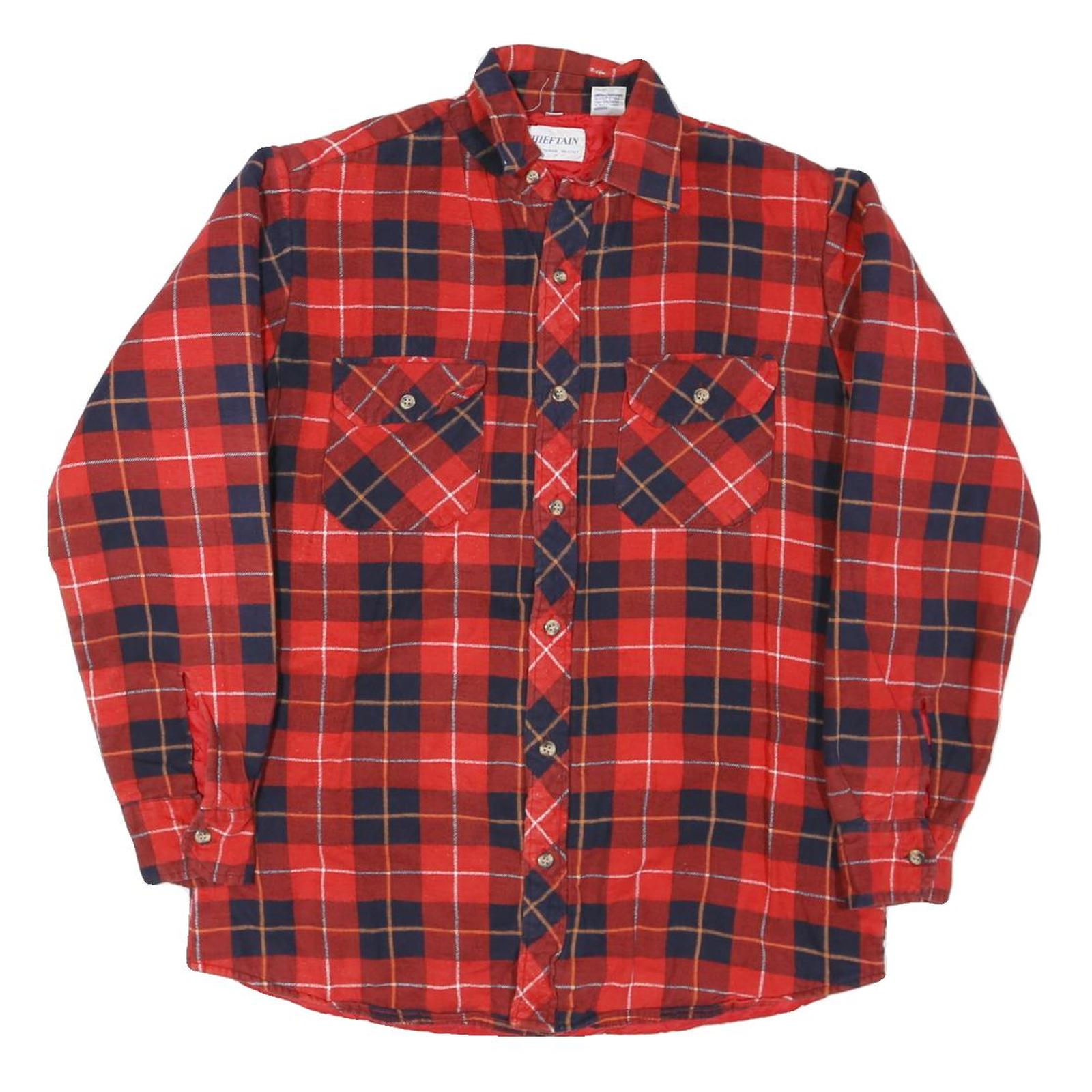 CHIEFTAIN Mens Red & Navy Check Shirt M Cotton Blend Casual Vintage Flannel