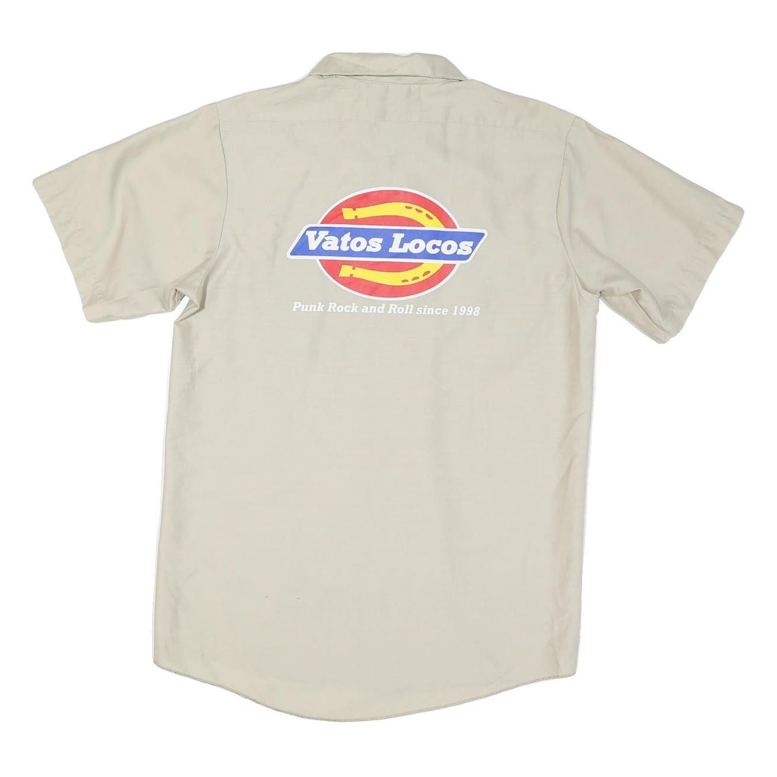 DICKIES Mens Beige Short Sleeve Work Shirt M Vatos Locos Print Punk Rock