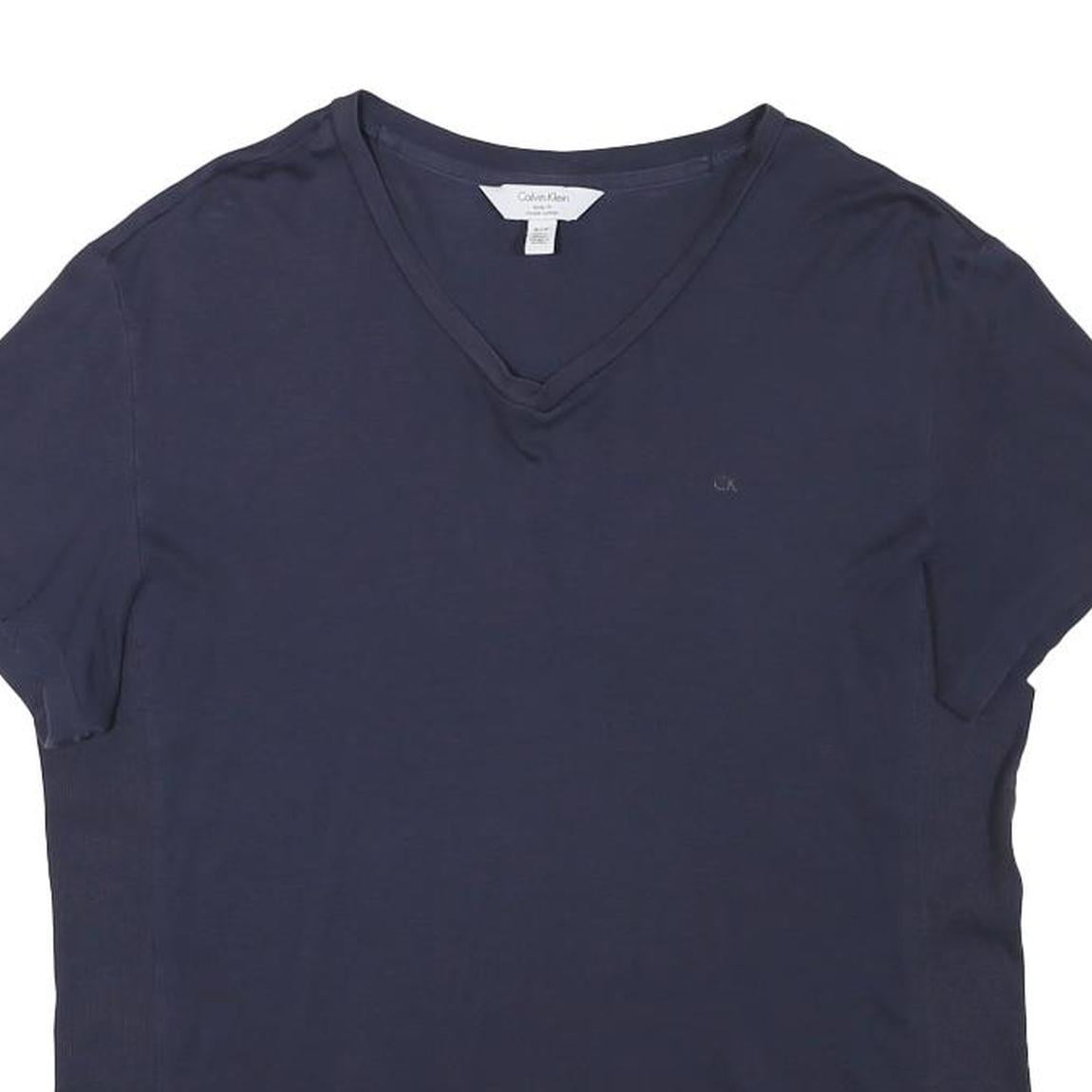 CALVIN KLEIN Womens Navy Blue V-Neck T-Shirt M Short Sleeve Classic Cotton Blend
