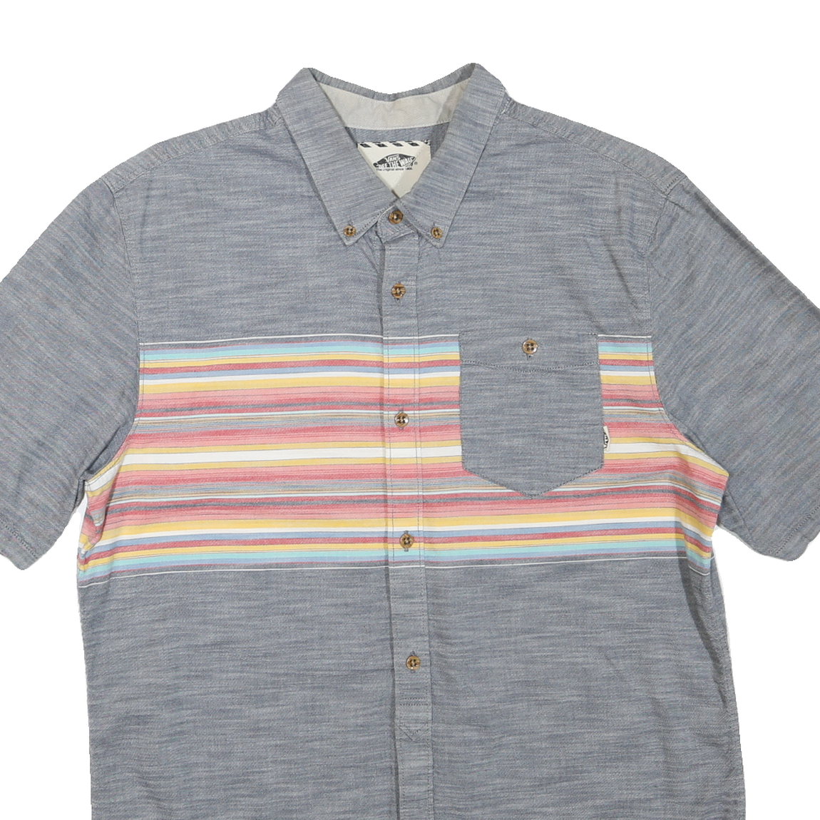 VANS Mens Blue Shirt L Cotton Blend Short Sleeve Button Detail Casual