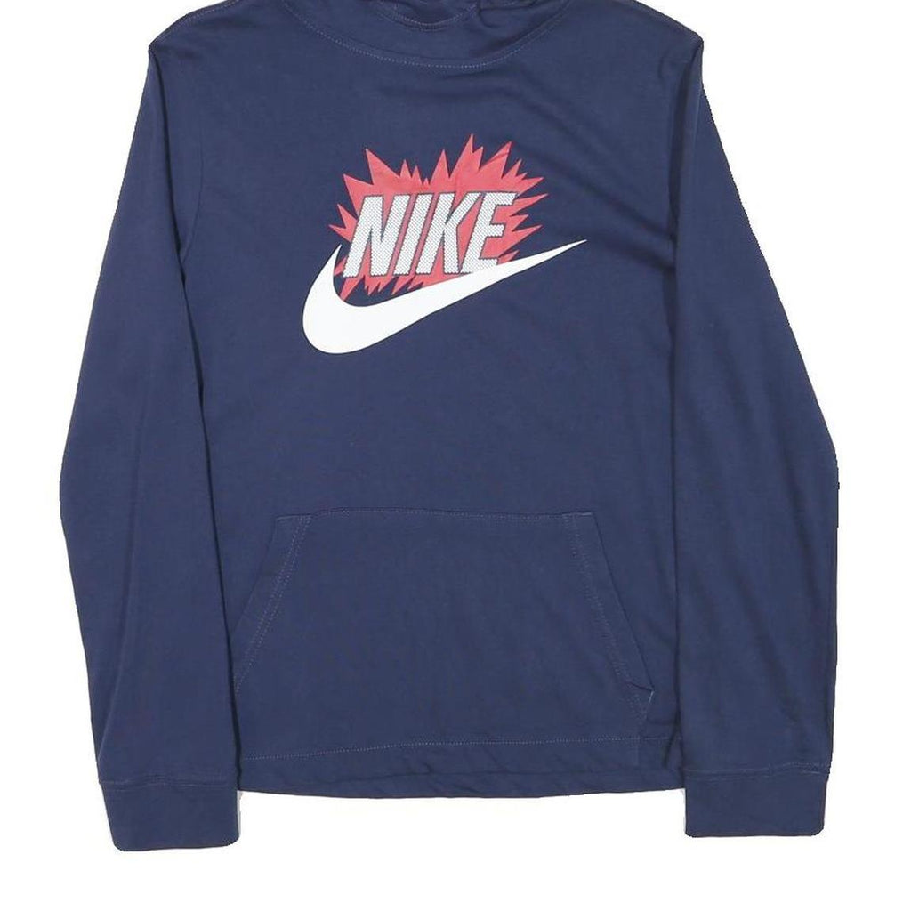 NIKE Mens Navy Blue Hoodie L Cotton Blend Pullover Long Sleeve Casual