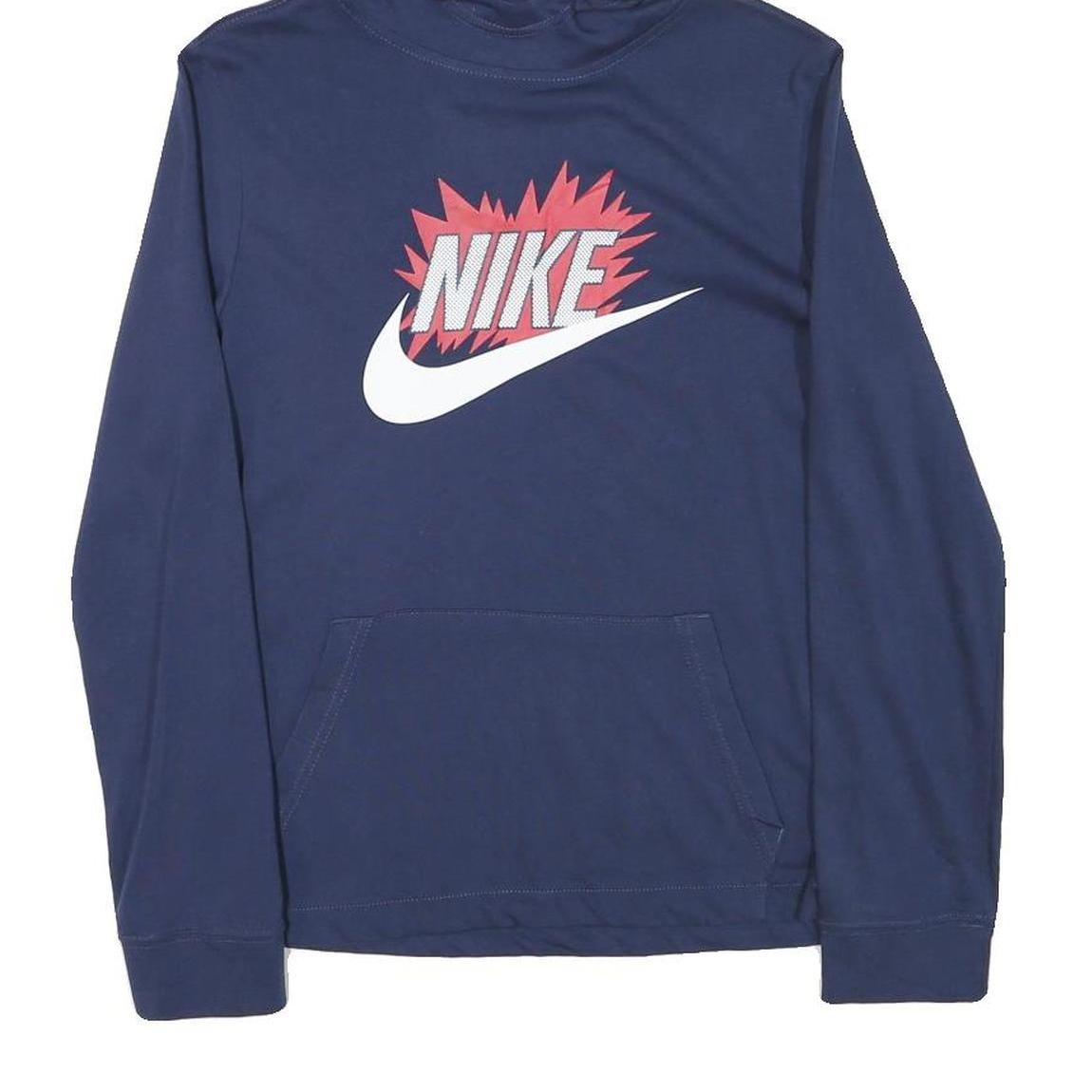 NIKE Mens Navy Blue Hoodie L Cotton Blend Pullover Long Sleeve Casual